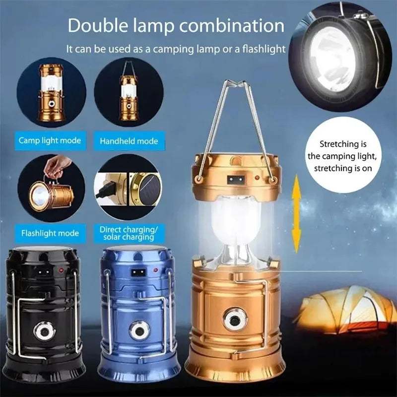 Collapsible Solar LED Camping Lantern – USB Rechargeable Light for Outdoor Hiking