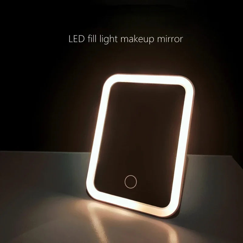 LED Touch Screen Makeup Mirror – Foldable Cosmetic Light for Daily Vanity