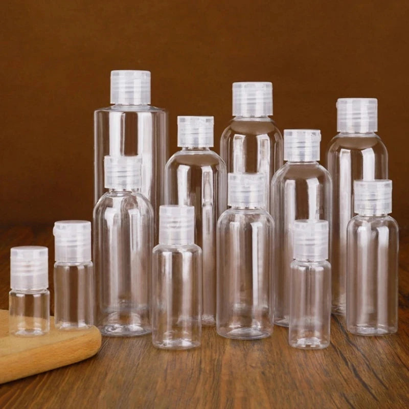 Clear PET Flip Lid Bottles – Travel Size Cosmetic Containers for Liquid Samples