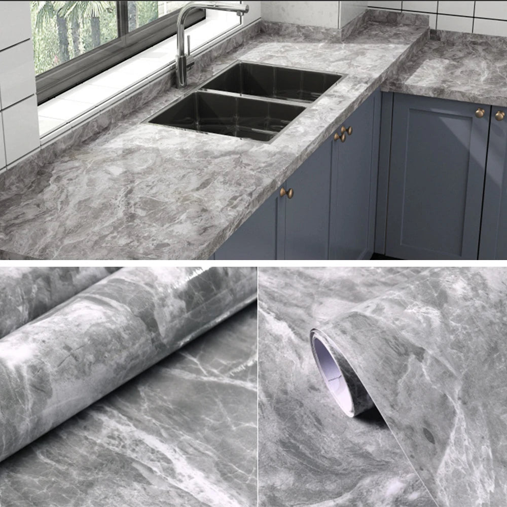 Self-Adhesive Marble Wallpaper – PVC Waterproof Film for Kitchen Renovation