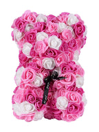 Artificial Rose Teddy Bear – 25cm Flower Figurine for Anniversary Gifts