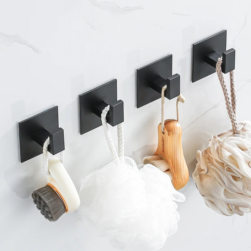 Self-Adhesive Black Wall Hooks – Heavy Duty Hangers for Coats and Towels