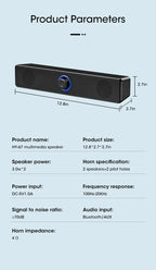 Wired Wireless PC Soundbar – Bluetooth Speaker for TV Gaming Home Theater