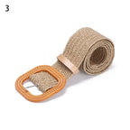 Woven Straw Waist Belt – Round Wooden Buckle for Summer Dress Accessories