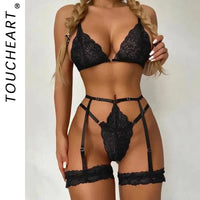 Transparent Lace Lingerie Set – Sexy 3 Piece Sleepwear for Women
