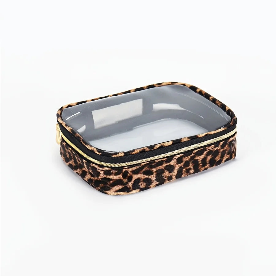 Leopard Print Clear Makeup Bag – Waterproof Large Cosmetic Organizer for Travel