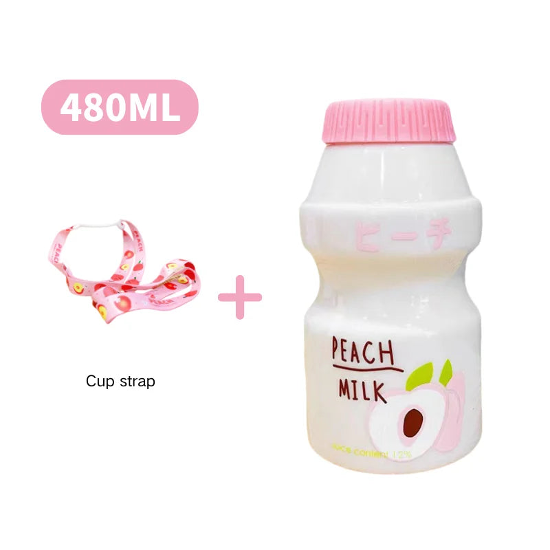 Milk Carton Water Bottle – 480ml Kawaii Plastic Cup for Kids and Adults