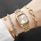 Rhinestone Rectangle Women Watches – Stainless Steel Luxury Quartz Jewelry Set