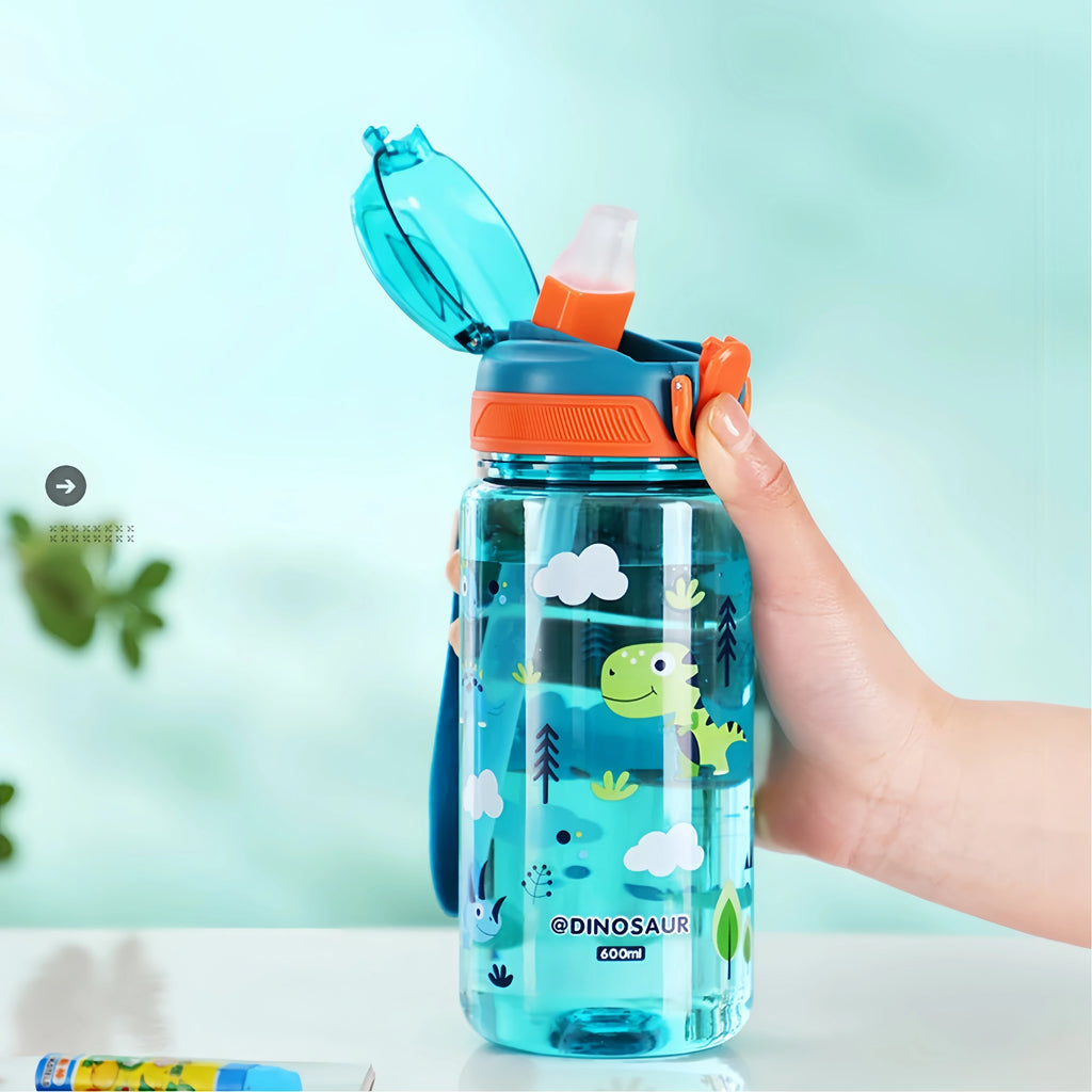 Dinosaur Plastic Water Bottle – 600ml Leakproof Sippy Cup for Kids