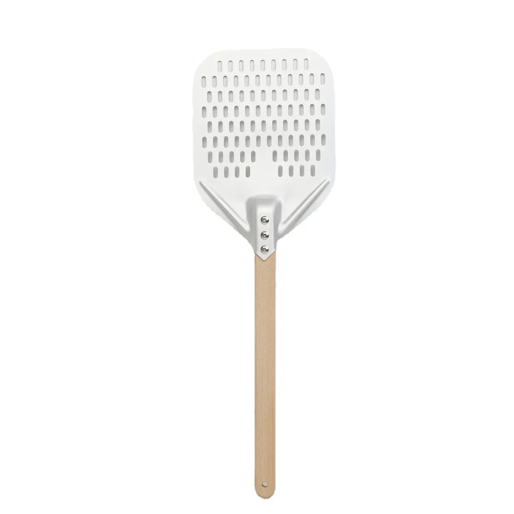 Perforated Aluminum Pizza Peel – Non-Slip Wooden Handle for Home Baking