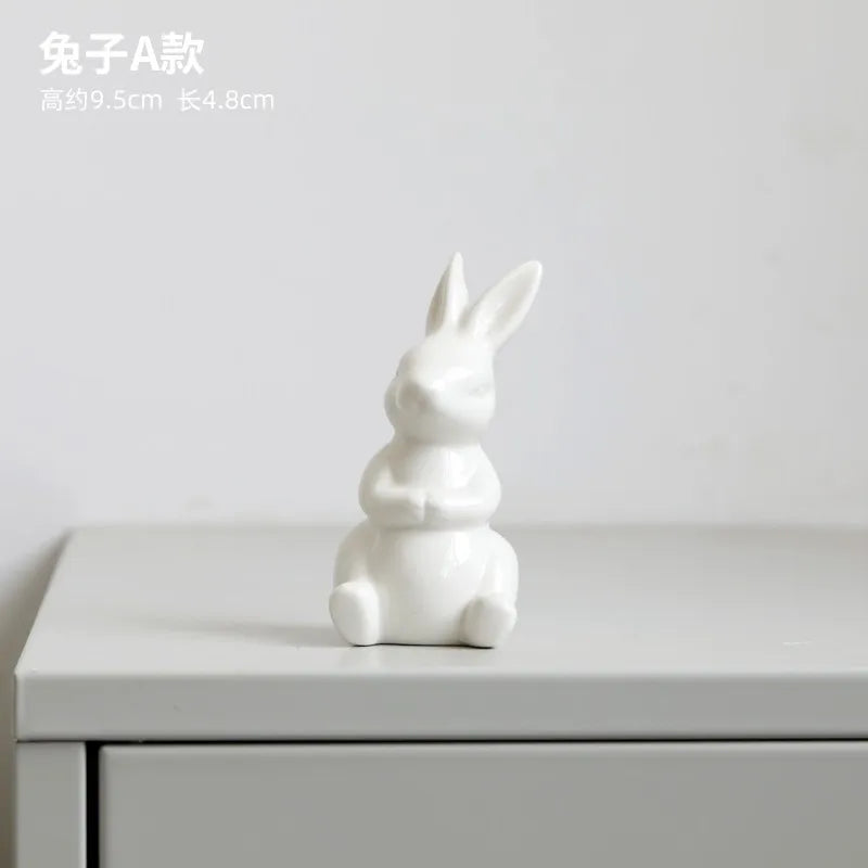 Ceramic Rabbit Figurine – White Porcelain Bunny Decor for Home Office
