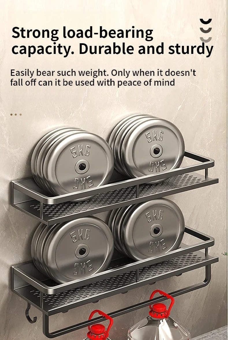 Aluminum Bathroom Shelf – Wall Mounted Storage Rack for Kitchen and Shower