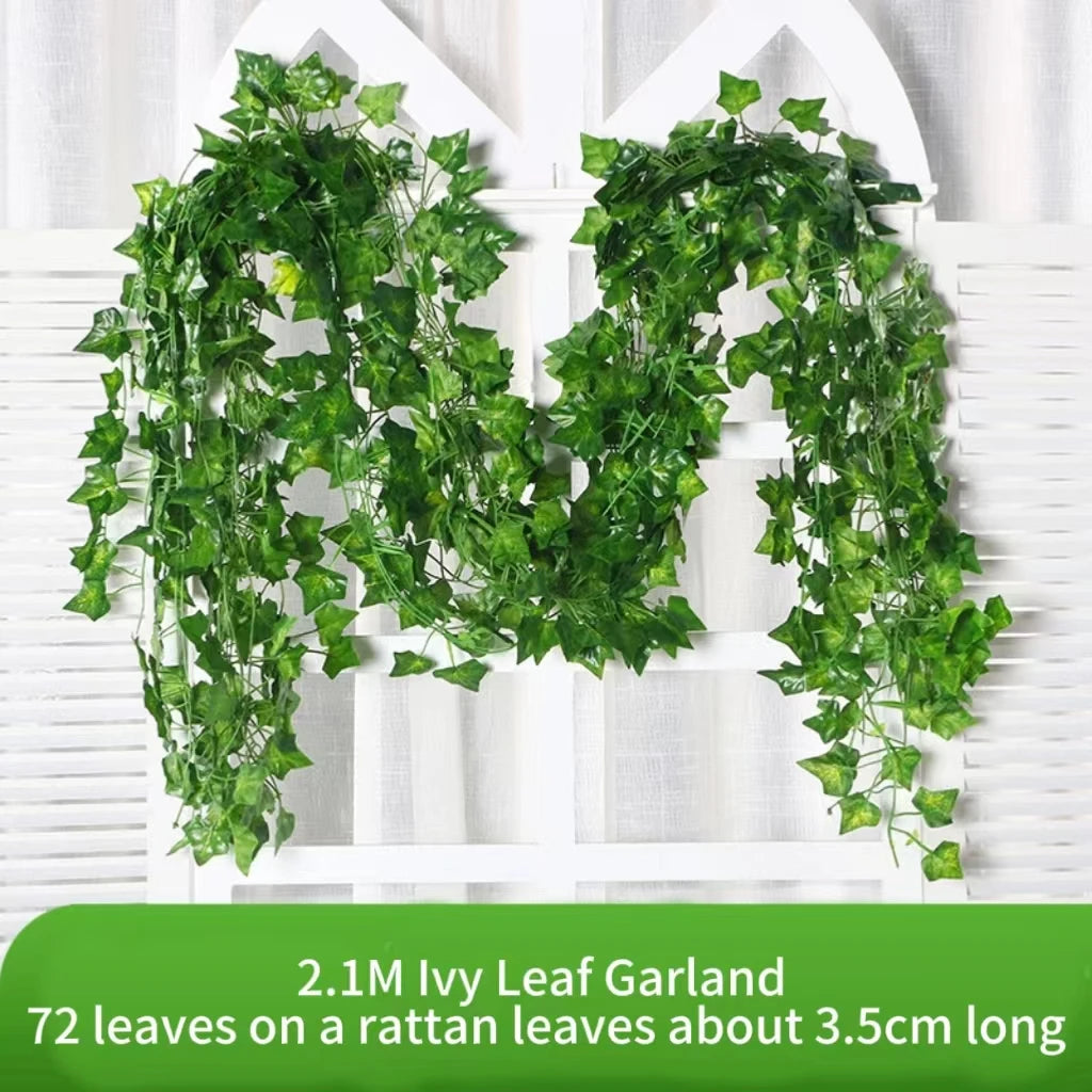 Artificial Ivy Leaf Garland – 2.1M Silk Hanging Vine for Home Garden Decor