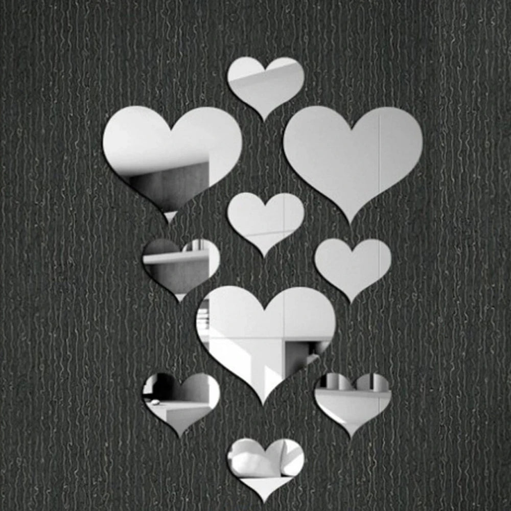 3D Heart Mirror Wall Decals – Removable Acrylic Art for Home Decor
