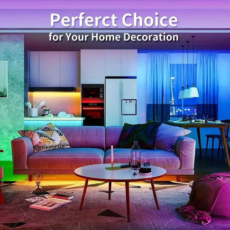 Bluetooth LED Strip Lights – RGB Color Changing Tape for TV Bedroom Lighting
