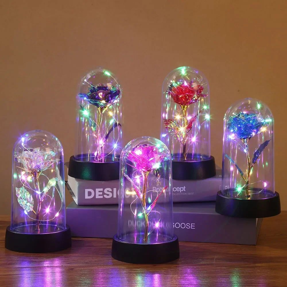 Eternal LED Foil Rose – Glass Dome Decor for Valentine Mother Day Gifts