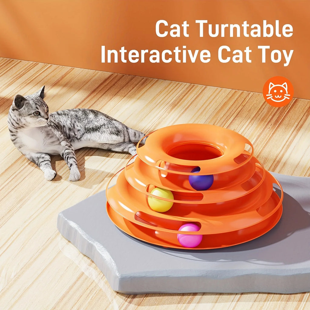 Interactive 3-Layer Cat Toy Tower – Puzzle Game for Mental and Physical Exercise