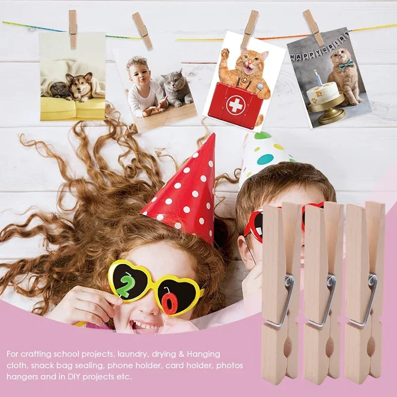 Heavy Duty Wooden Clothes Pins – Spring Clothespins for Laundry and Crafts