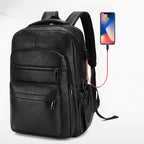 PU Leather USB Charging Laptop Backpack – Large Travel Bag for Men and Students