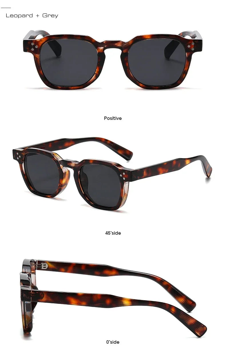 Vintage Rivet Oval Sunglasses – Leopard Anti Blue Light Frames for Men and Women