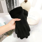 Women Suede Touchscreen Gloves – Thick Plush Lined for Winter Outdoor Wear