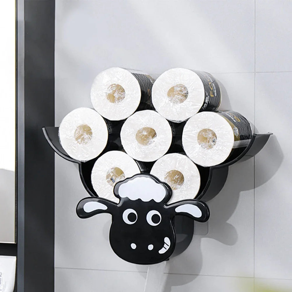 Sheep Toilet Paper Holder – Wall Mounted Metal Organizer for Bathroom Decor