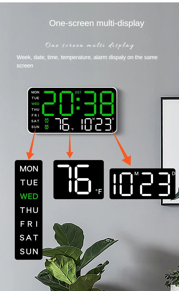 LED Digital Wall Clock – Temperature and Date Display for Home Office