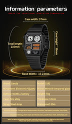 Square Stainless Steel Digital Watch – Temperature Gauge for Men's Sports