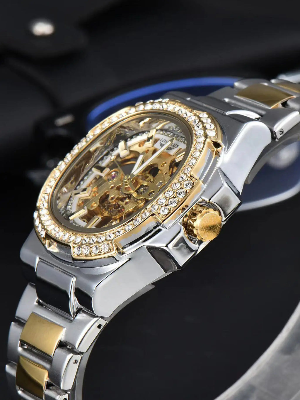 Skeleton Automatic Watch – Luxury Stainless Steel Diamond for Men