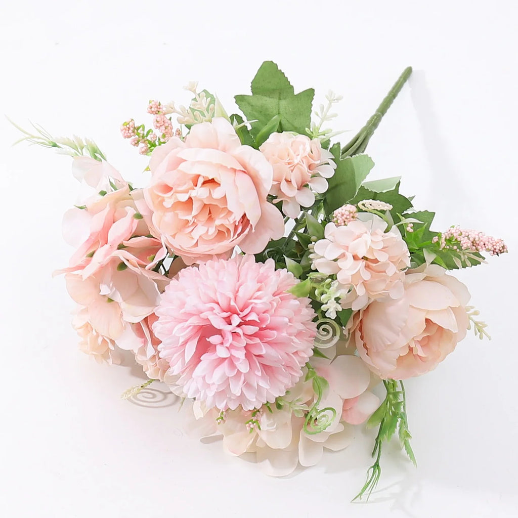 Silk Peony and Hydrangea Bouquet – Artificial Floral Decor for Wedding Home