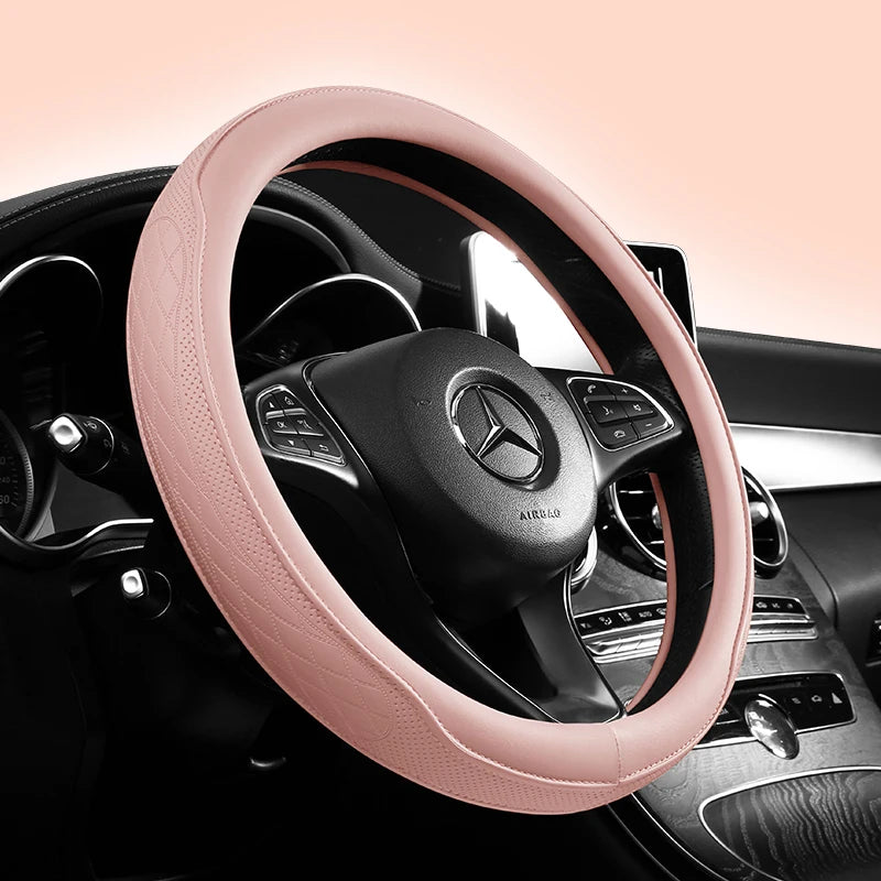 Napa Leather Steering Wheel Cover – Perforated 15 Inch Grip for Car Interior