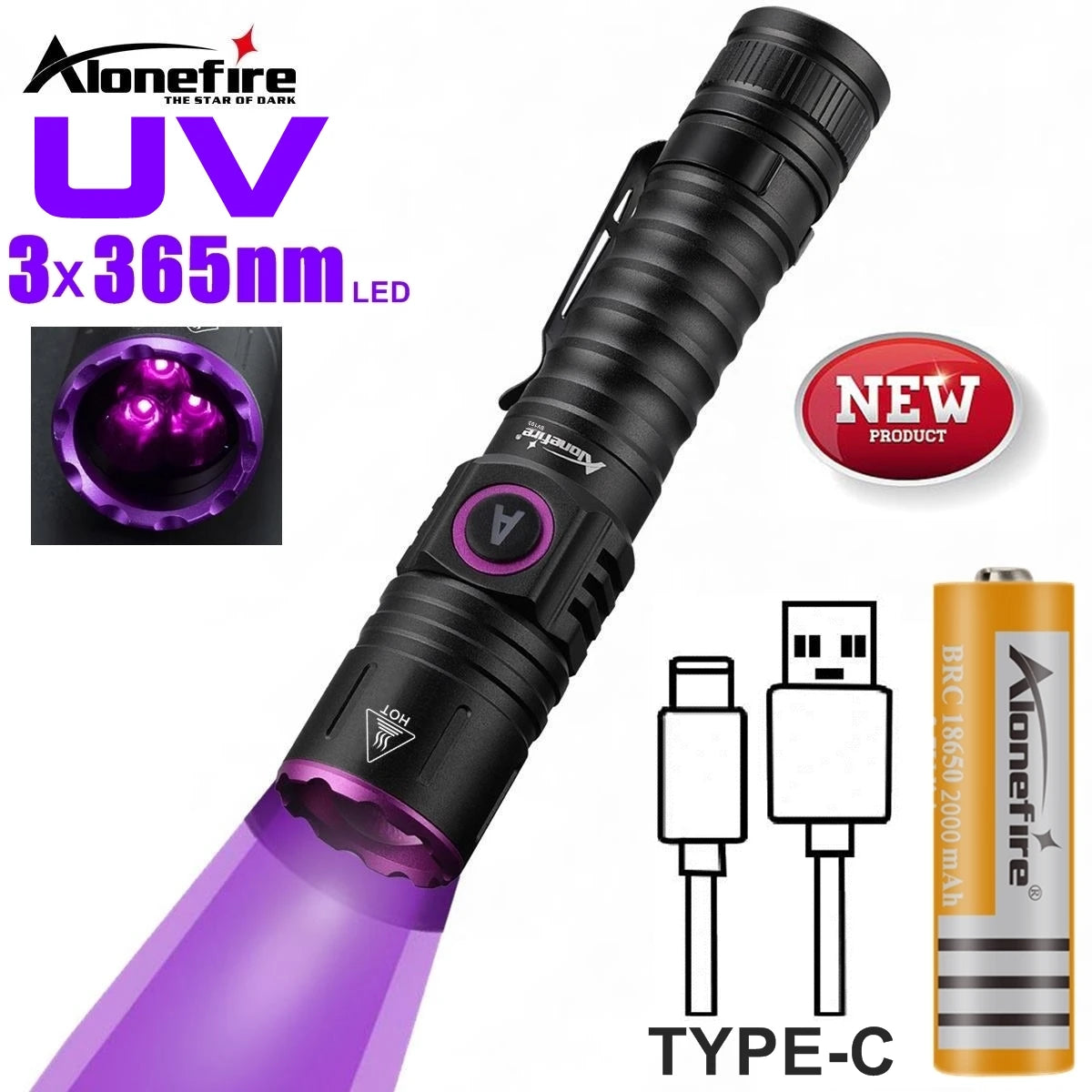 15W UV 365nm Blacklight Flashlight – Rechargeable Torch for Pet Urine Detection