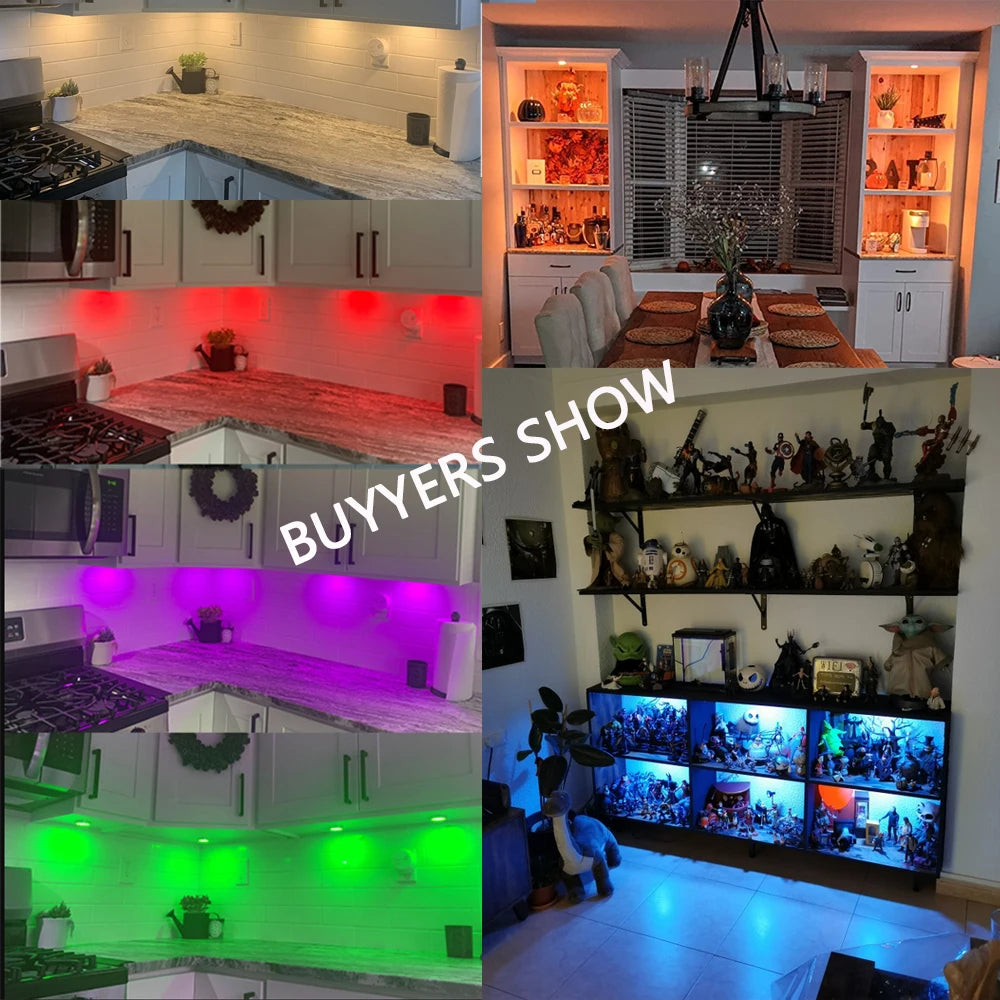 WiFi RGB LED Puck Lights – Dimmable Under Cabinet Lighting for Kitchen Decor