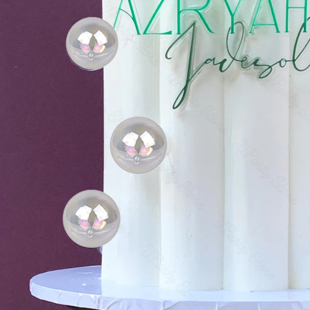 Clear Glitter Ball Cake Toppers – 3-Size Decorative Orbs for Party Events