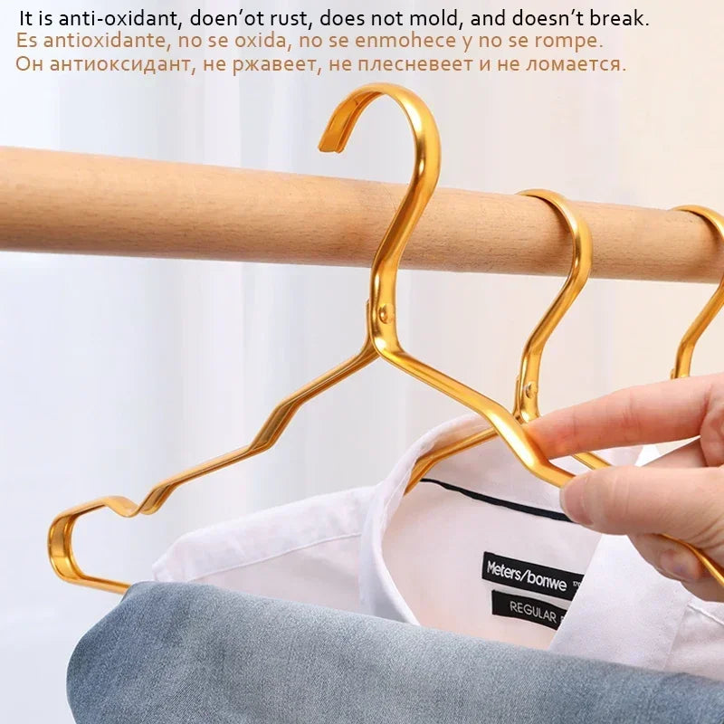 Golden Aluminum Alloy Coat Hangers – Durable Wardrobe Storage Organizer