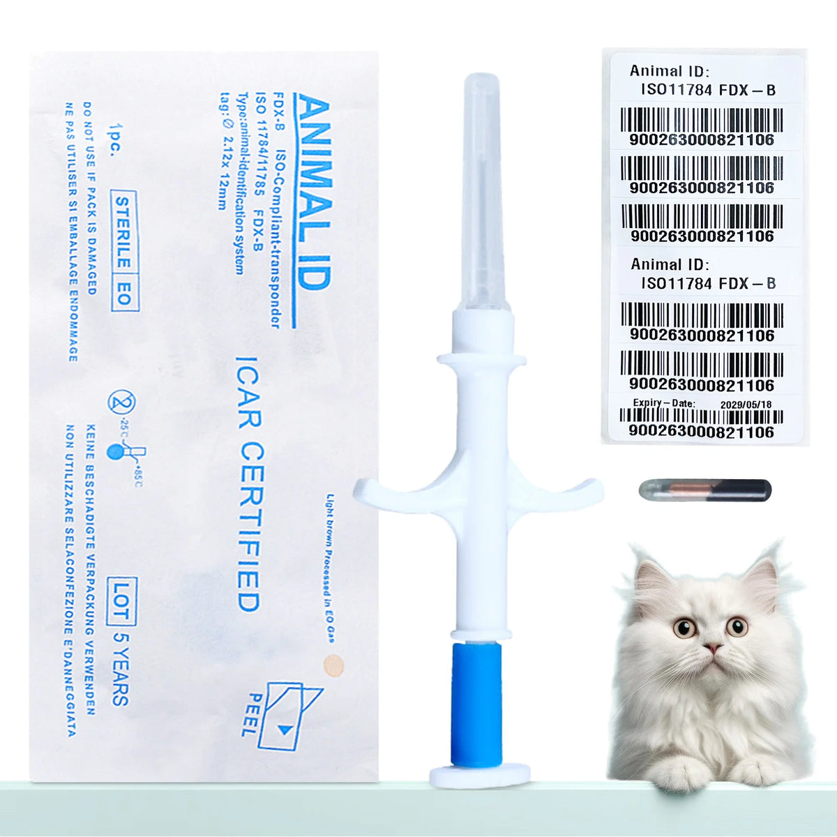 RFID Pet Microchip Syringe – 134.2KHz FDX-B ID Tag for Dogs Cats and Horses