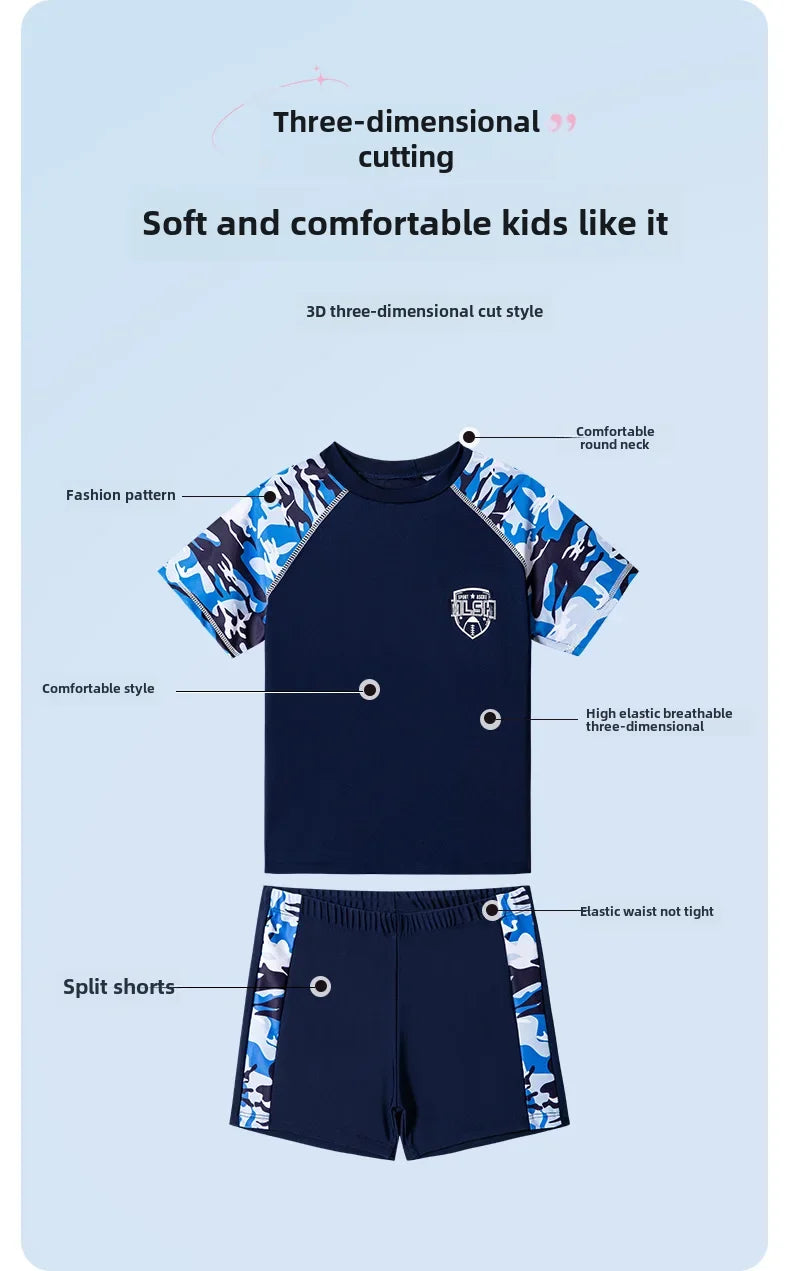 Boys Camouflage Swimsuit – Two-Piece Thermal Set for Swimming Training