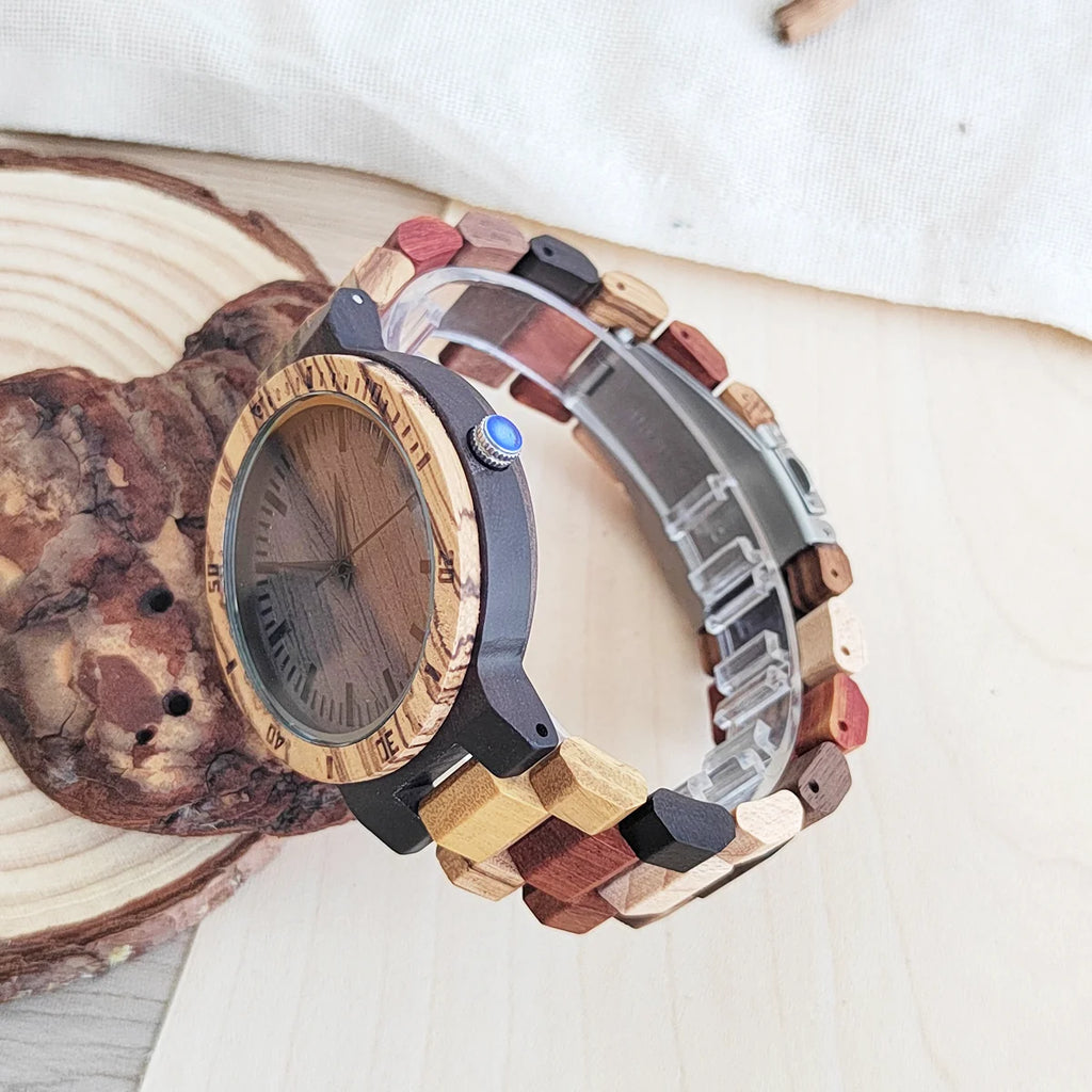 Vintage Wooden Wristwatch – Personalized Leather Strap for Birthday Gift