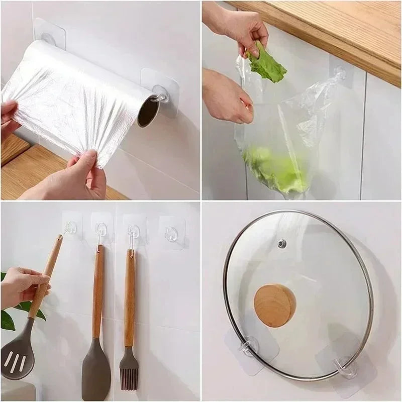 Self-Adhesive Wall Hooks – Transparent Heavy Duty Rack for Kitchen and Bathroom