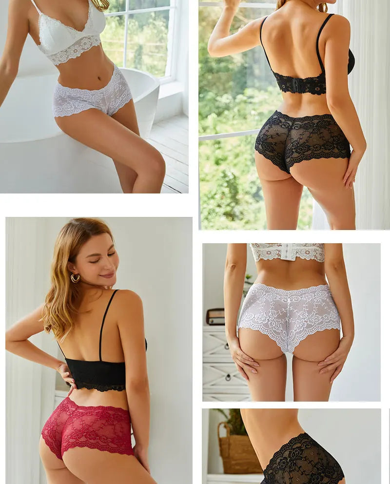 Floral Lace Panties – Sexy V-Waist Breathable Underwear for Women