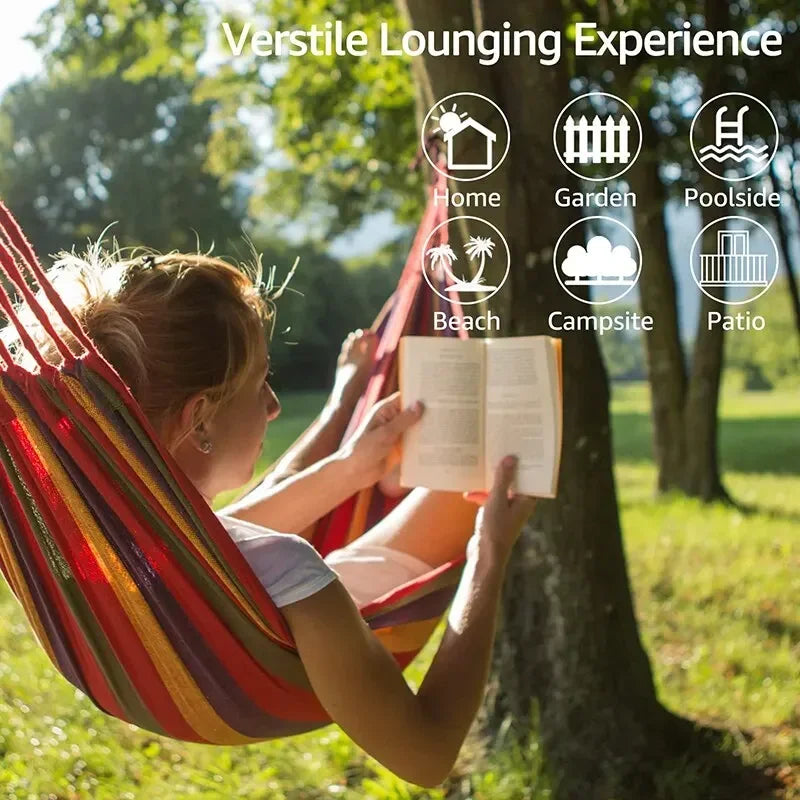Canvas Camping Hammock – Heavy Duty Swing with Tree Ropes for Outdoor Garden
