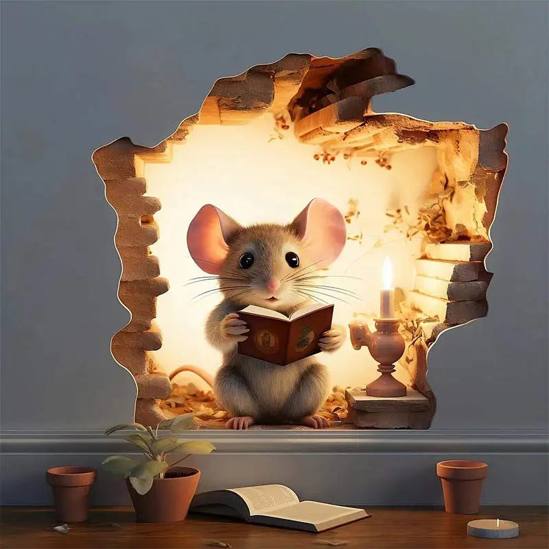 Mouse Hole Wall Sticker – Vinyl Book Lover Decal for Home Library Decor
