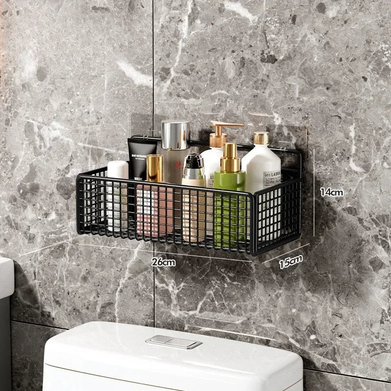 Bilayer Grid Wall Shelf – Adhesive Bathroom Organizer for Shower Storage