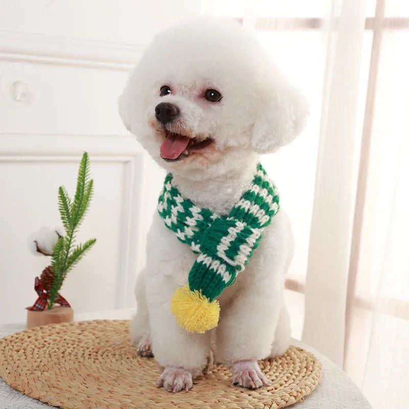 Knitted Dog Scarf Collar – Warm Winter Accessory for Small Medium Pets