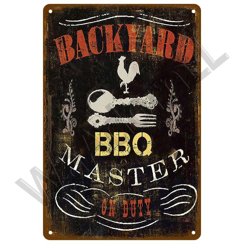 Vintage Metal BBQ Sign – Retro Tin Wall Plaque for Backyard Garden Decor