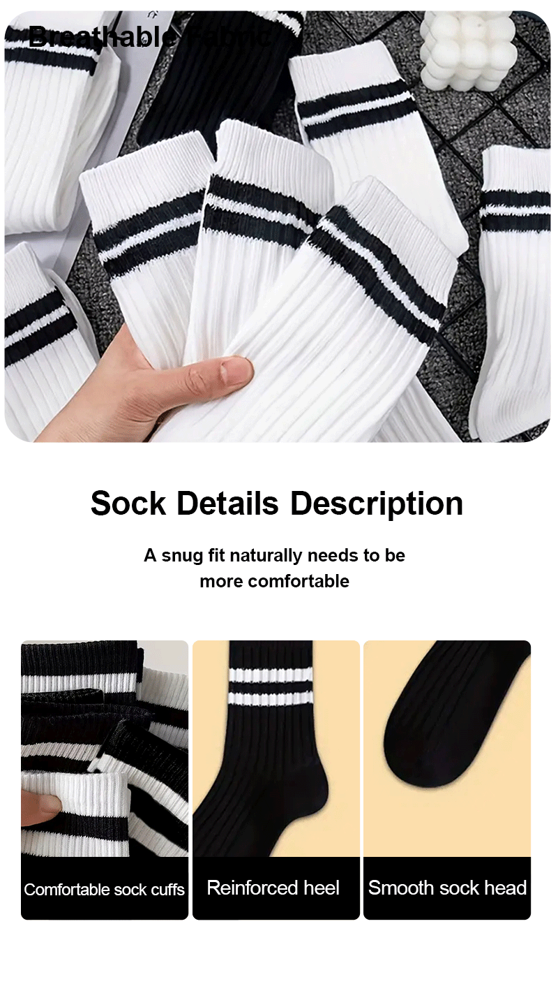 Striped Mid Tube Socks – Breathable Cotton Casual Footwear for Men