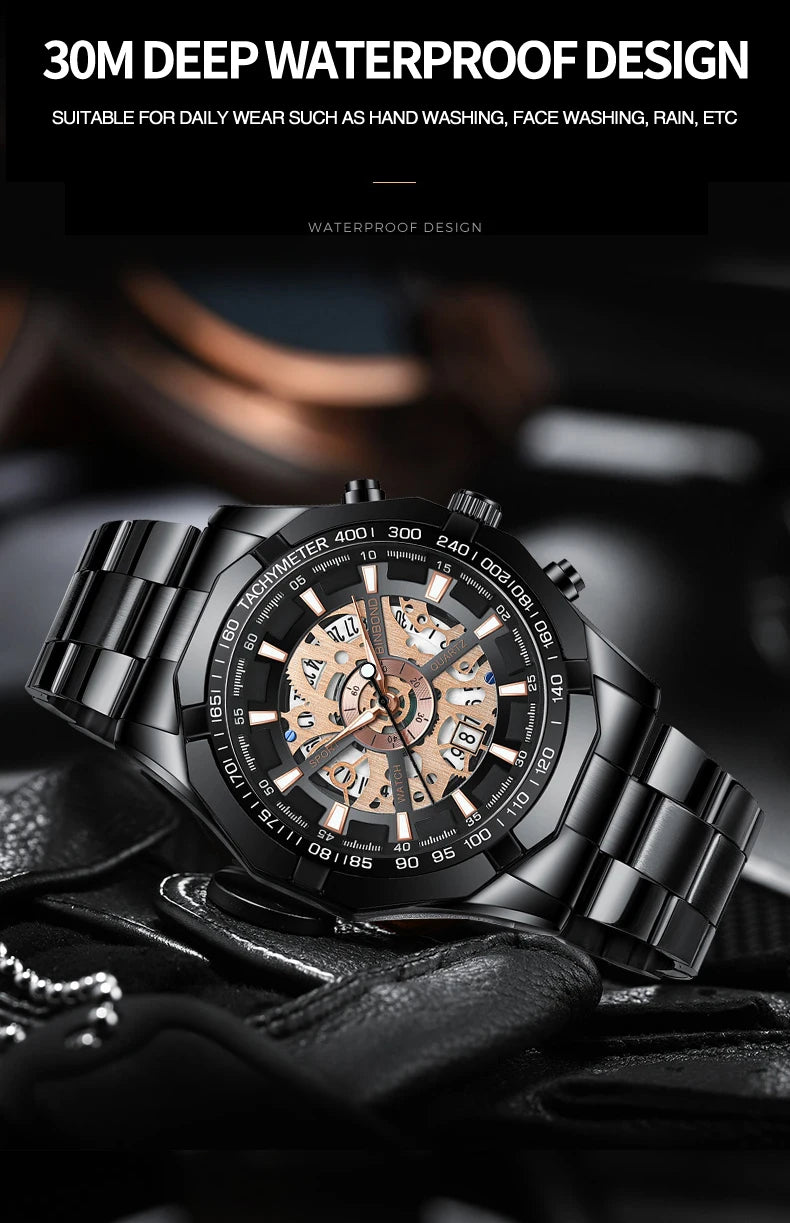 Stainless Steel Quartz Watch – Waterproof Luminous Calendar for Business Men