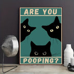 Funny Black Cat Newspaper Poster – Retro Bathroom Wall Art for Home Decor