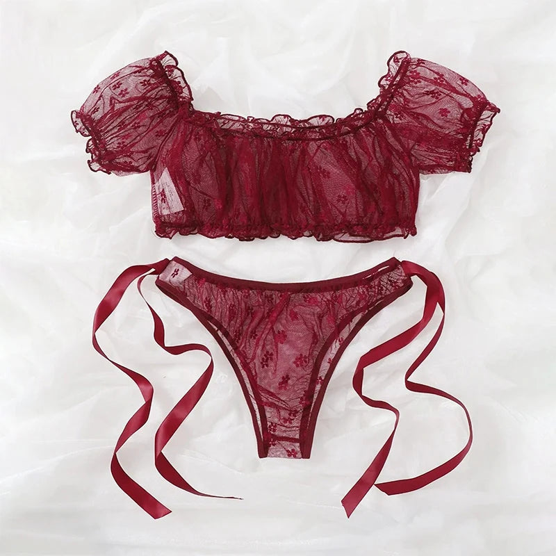 Floral Lace Lingerie Set – See Through Bralette for Romantic Evenings