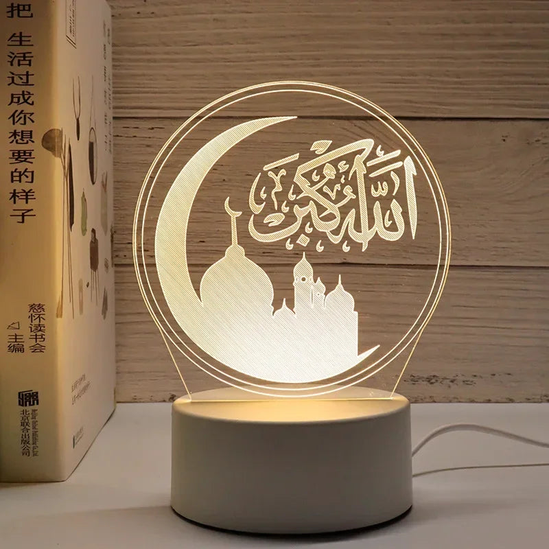 Acrylic LED Night Light – Eid Mubarak Ornament for Ramadan Home Decor